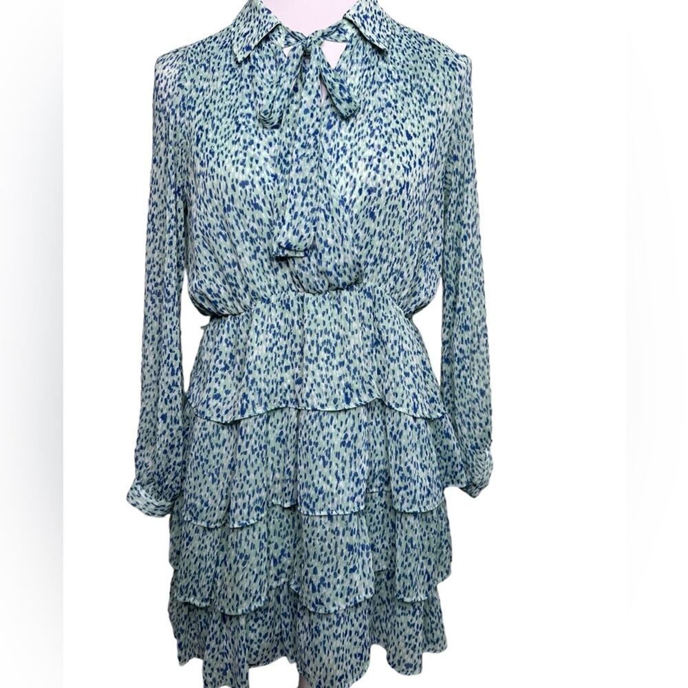 Zara Light Green Ruffled Flounces Pile Collar Floral Mini Dress Size XS